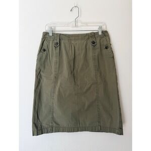 Vintage 90s Olive Green Utility Skirt Womens Size M Cotton Casual Cargo Style